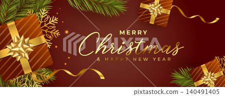 merry christmas holiday greeting banner with realistic elements merry christmas holiday greeting banner with realistic elements 140491405