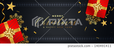 christmas banner with ornamental gold elements and confetti christmas banner with ornamental gold elements and confetti 140491411