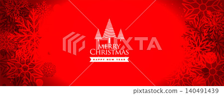 merry christmas red banner with snowflake decoration merry christmas red banner with snowflake decoration 140491439