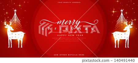 merry christmas party celebration banner with reindeer and shiny effect 140491440