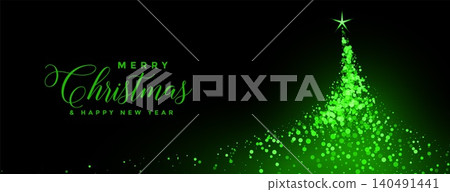 glowing merry christmas tree sparkle banner in green color glowing merry christmas tree sparkle banner in green color 140491441