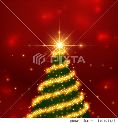 shiny merry christmas sparkling golden tree greeting design 140491481