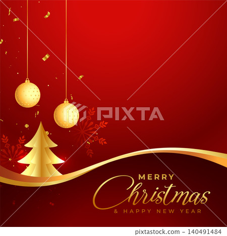 stylish christmas festival card with tree and balls design 140491484