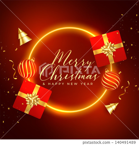 merry christmas neon frame background with 3d elements merry christmas neon frame background with 3d elements 140491489