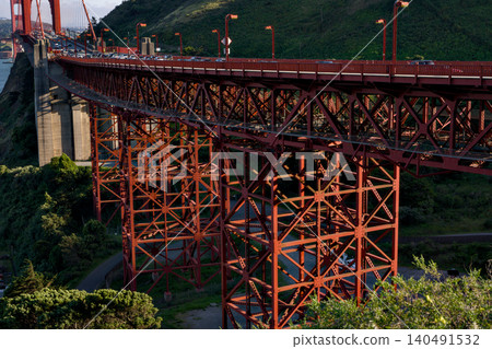 Golden Gate Bridge steel truss structure and roadway Golden Gate Bridge steel truss structure and roadway 140491532