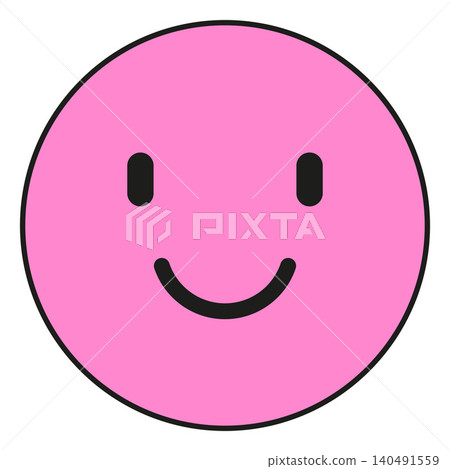 Smiley emoticon vector icon, nostalgic interface design element pink happy face, happy friendly emotion sign Smiley emoticon vector icon, nostalgic interface design element pink happy face, happy friendly emotion sign 140491559