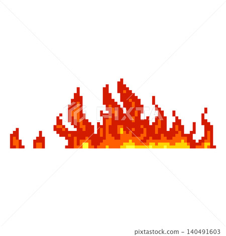 Burning bonfire or campfire effect border vector pixel art, cartoon retro 8 bit video game red flame, fire blazing frame Burning bonfire or campfire effect border vector pixel art, cartoon retro 8 bit video game red flame, fire blazing frame 140491603