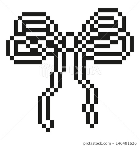 Double bow pixel art vector icon, vintage black outline laces or rope knot, retro 8 bit video game girly decoration Double bow pixel art vector icon, vintage black outline laces or rope knot, retro 8 bit video game girly decoration 140491626