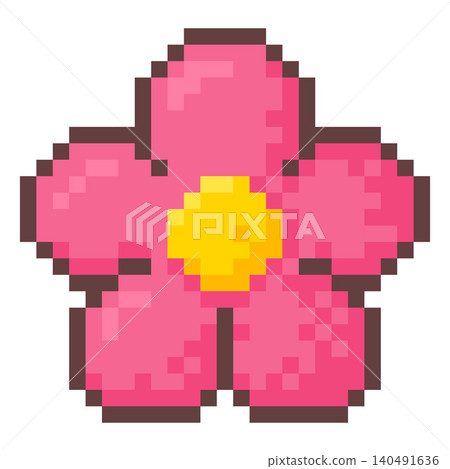 Pink daisy flower pixel art vector icon, retro 8 bit video game floral design element, cartoon blossom beautiful plant Pink daisy flower pixel art vector icon, retro 8 bit video game floral design element, cartoon blossom beautiful plant 140491636