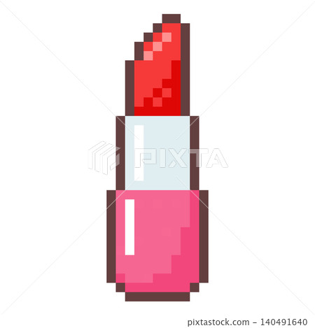 Lipstick pixel art icon, retro 8 bit video game vector design element, red lip gloss cosmetic product, makeup accessory Lipstick pixel art icon, retro 8 bit video game vector design element, red lip gloss cosmetic product, makeup accessory 140491640