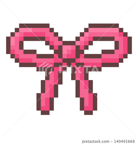 Pink tape bow pixel art vector icon, vintage black outline rope knot or laces, retro 8 bit video game girly decoration Pink tape bow pixel art vector icon, vintage black outline rope knot or laces, retro 8 bit video game girly decoration 140491668