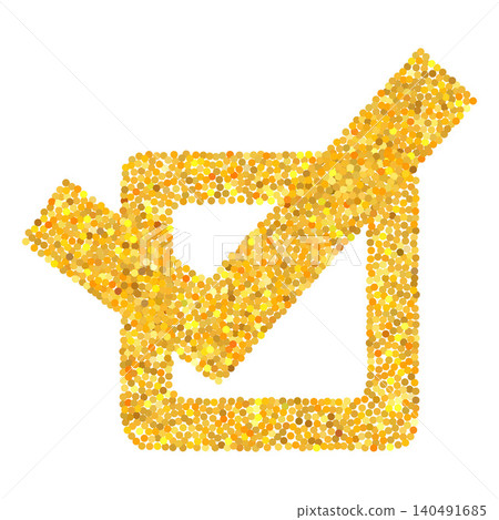 Check mark sign in square gold glitter vector icon, accept symbol festive shiny shimmer texture, approved, confirm sign Check mark sign in square gold glitter vector icon, accept symbol festive shiny shimmer texture, approved, confirm sign 140491685