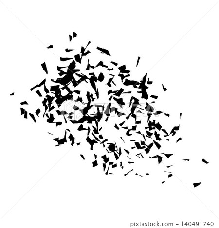 Shattered and fractured glass with chaotic scattered splinters, broken black fragments background, vector burst effect 140491740