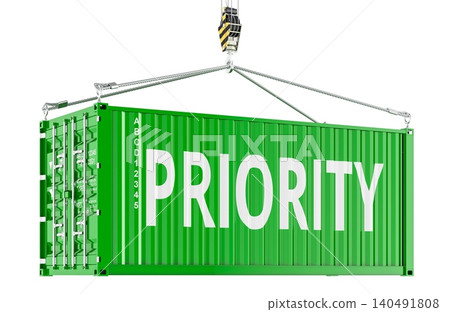 Priority concept with shipping container lifted by crane. 3D rendering Priority concept with shipping container lifted by crane. 3D rendering 140491808