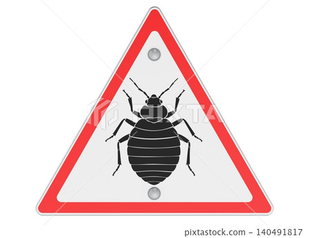 Bed bug warning triangle sign. 3D rendering Bed bug warning triangle sign. 3D rendering 140491817