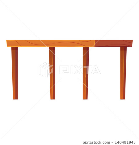 Dining or restaurant, home kitchen wooden table vector flat illustration, brown kitchen countertop, workplace desk Dining or restaurant, home kitchen wooden table vector flat illustration, brown kitchen countertop, workplace desk 140491943