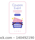 Mobile screen interface with a 40 off coupon in a blue shopping cart. 140492190