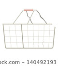 A broken metal shopping basket with a deformed mesh. 140492193