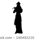 Black silhouette of the Indian deity Krishna playing the flute. 140492210