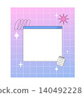 Retro window computer UI UX interface nostalgic OS notepad vector design, gradient background with vintage art elements 140492228