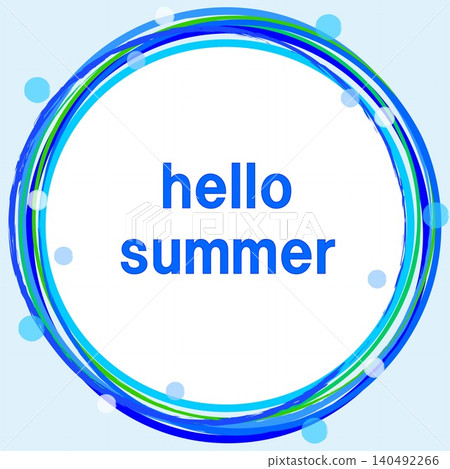 Hello Summer frame, dot pattern, blue and white. Hello Summer frame, dot pattern, blue and white. 140492266