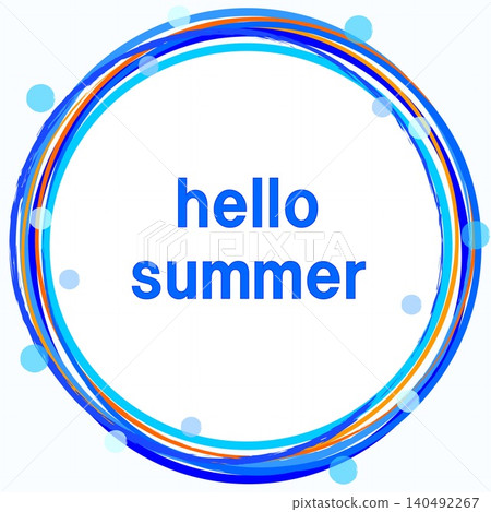 Hello Summer frame, dot pattern, blue and white. 140492267