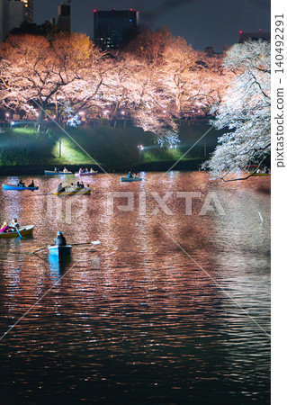 Cherry blossoms illuminated at night and boating at Chidorigafuchi Cherry blossoms illuminated at night and boating at Chidorigafuchi 140492291