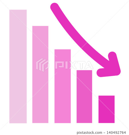Hot pink downward-sloping bar graph (with arrow) Hot pink downward-sloping bar graph (with arrow) 140492764