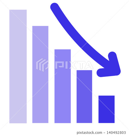 靛藍色向下傾斜的長條圖(有箭頭) 靛藍色向下傾斜的長條圖(有箭頭) 140492803