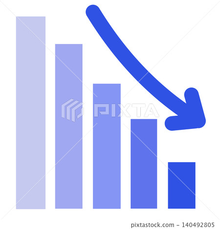 Blue-purple bar graph sloping downwards to the right (with arrows) Blue-purple bar graph sloping downwards to the right (with arrows) 140492805