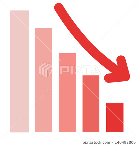 Red downward-sloping bar graph (with arrow) Red downward-sloping bar graph (with arrow) 140492806