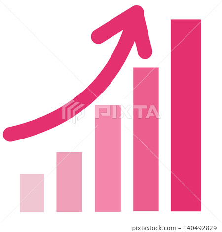 Upward-sloping bar graph with arrows, pink. Upward-sloping bar graph with arrows, pink. 140492829