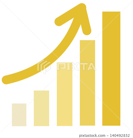 Upward-sloping bar graph with arrows, gold color. Upward-sloping bar graph with arrows, gold color. 140492832