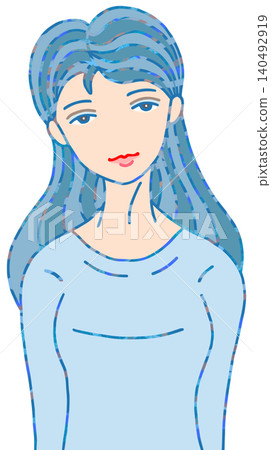 Illustration of a woman - wearing a blue outfit and with blue hair. Illustration of a woman - wearing a blue outfit and with blue hair. 140492919