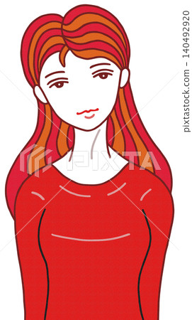 Illustration of a woman - wearing a bright red outfit and hair Illustration of a woman - wearing a bright red outfit and hair 140492920