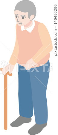 Isometric illustration of an elderly man walking with a cane. (Medical, social worker, caregiving, rehabilitation, senior citizen, stock image) Isometric illustration of an elderly man walking with a cane. (Medical, social worker, caregiving, rehabilitation, senior citizen, stock image) 140493296