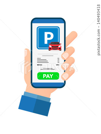 Mobile App for Easy Digital Parking Payment with Red Car on Screen Mobile App for Easy Digital Parking Payment with Red Car on Screen 140493418