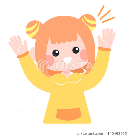 A pop-style girl with both hands raised 140493955