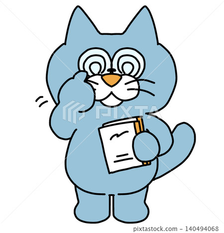 Dull blue cat studying Dull blue cat studying 140494068