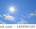 Blue sky and sun, direct sunlight, free space image 140494189
