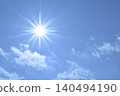 Blue sky and sun, direct sunlight, free space image 140494190
