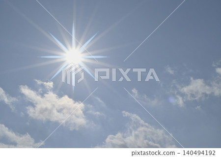 Blue sky and sun, direct sunlight, free space image Blue sky and sun, direct sunlight, free space image 140494192