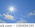 Blue sky and sun, direct sunlight, free space image 140494195