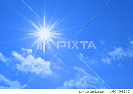 Blue sky and sun, direct sunlight, free space image Blue sky and sun, direct sunlight, free space image 140494197