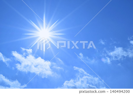 Blue sky and sun, direct sunlight, free space image Blue sky and sun, direct sunlight, free space image 140494200