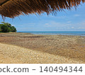 Scenic View of Pebble Beach and Blue Ocean Under Straw Umbrella 140494344