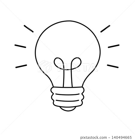 Line drawing illustration of a glowing light bulb Line drawing illustration of a glowing light bulb 140494665