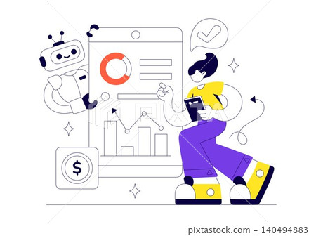 Robo Advisory Services Vector Illustration Featuring AI Powered Financial Planning, Automated Investment Management, and Fintech Advisory Solutions Robo Advisory Services Vector Illustration Featuring AI Powered Financial Planning, Automated Investment Management, and Fintech Advisory Solutions 140494883