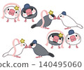 A set illustration of a white Java sparrow and a cherry blossom Java sparrow for Tanabata. 140495060