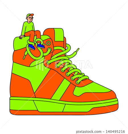 Man Sitting on Giant Sneaker Man Sitting on Giant Sneaker 140495216